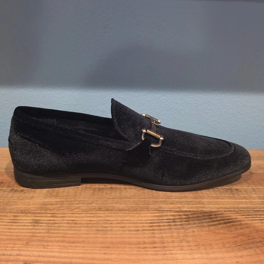 Steve Madden Mens Velvet Loafers Brass Toine Horse Bit Black Smoking Shoes